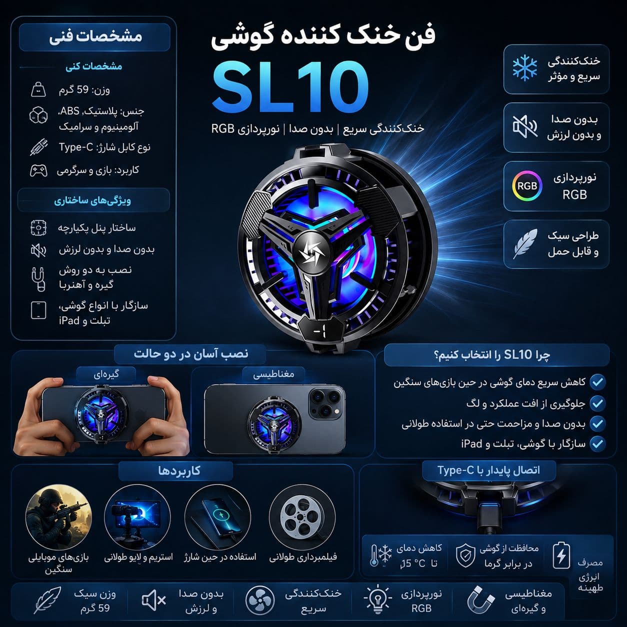 فن خنک کننده گوشی مدل Sl10 — تصویر ۲