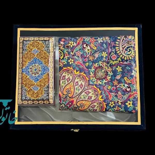 ست هدیه ترمه و جعبه خاتم‌کاری تذهیب‌دار اعلا — تصویر ۲