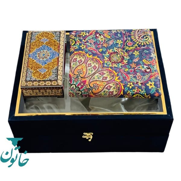 ست هدیه ترمه و جعبه خاتم‌کاری تذهیب‌دار اعلا