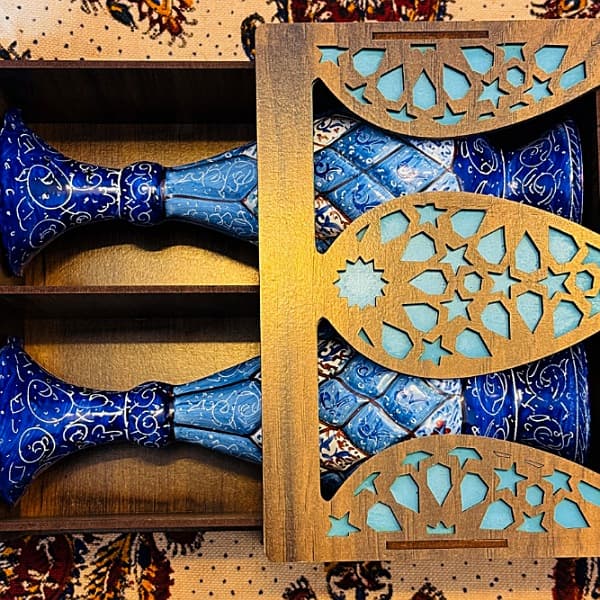 ست گلدان میناکاری 20cm با جعبه چوبی مشبک — تصویر ۴