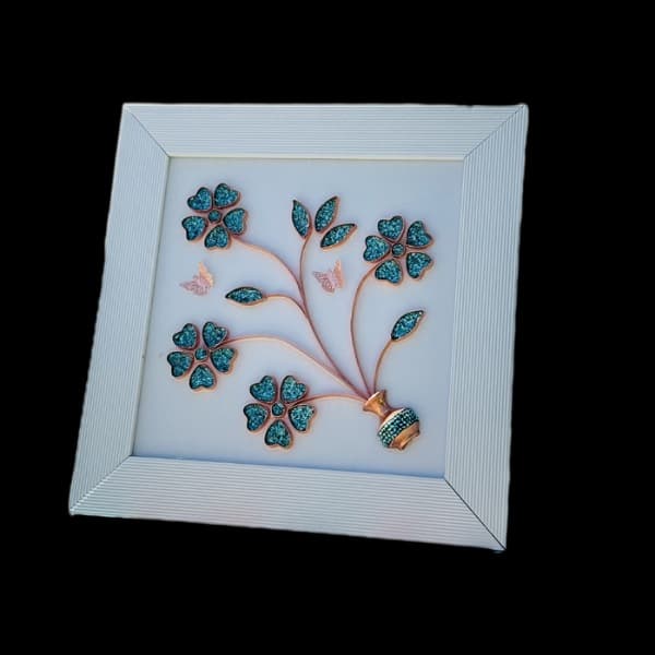 تابلو فیروزه‌کوبی پنج گل برجسته35×35 — تصویر ۲