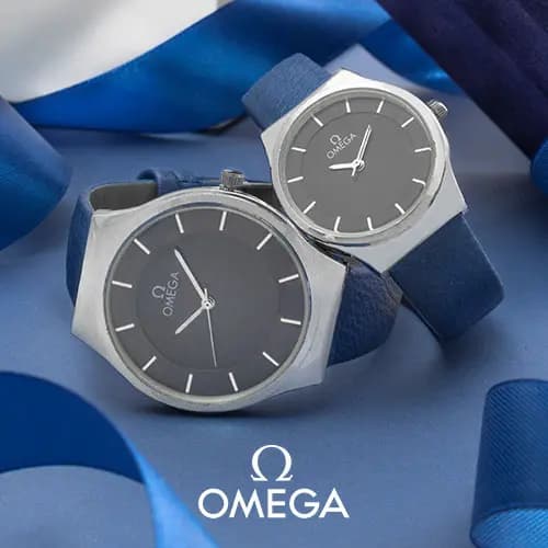 ست ساعت مردانه و زنانه Omega مدل W7739(آبی)