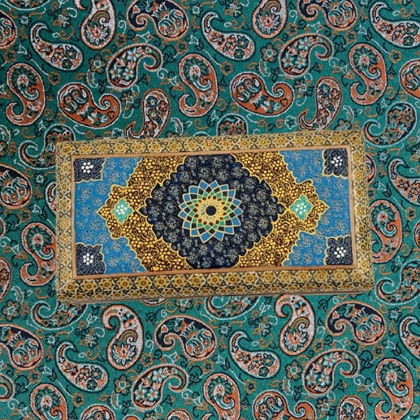 ست جاقاشقی و جعبه دستمال خاتم‌کاری با طرح اسلیمی — تصویر ۵