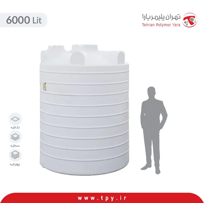 مخزن آب 6000 لیتری عمودی بلند تهران پلیمر یارا سه لایه آنتی باکتریال هیدروفوب — تصویر ۳