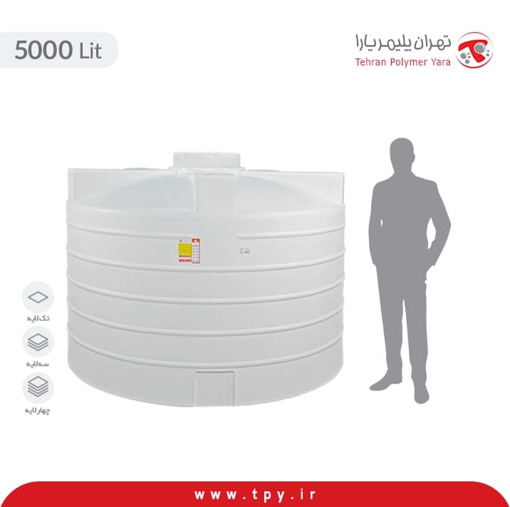 مخزن آب 5000 لیتری عمودی کوتاه تهران پلیمر یارا سه لایه آنتی باکتریال هیدروفوب — تصویر ۲