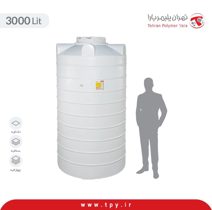 مخزن آب 3000 لیتری عمودی بلند تهران پلیمر یارا سه لایه آنتی باکتریال هیدروفوب — تصویر ۳