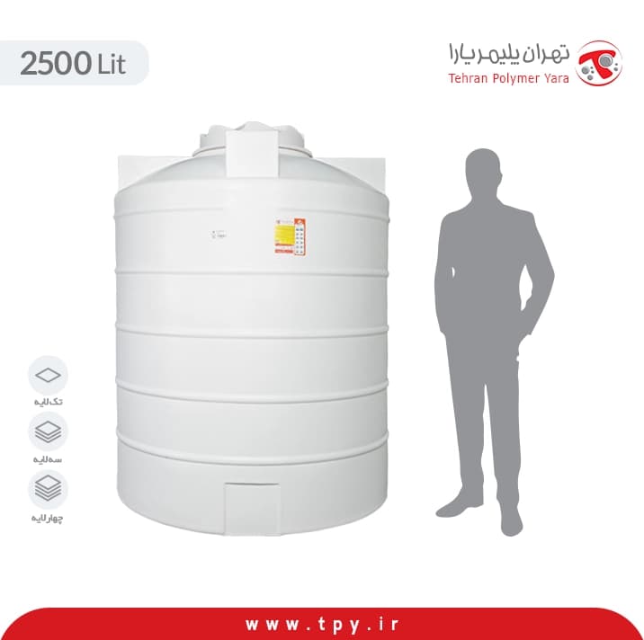 مخزن آب 2500 لیتری عمودی کوتاه تهران پلیمر یارا سه لایه آنتی باکتریال هیدروفوب — تصویر ۲