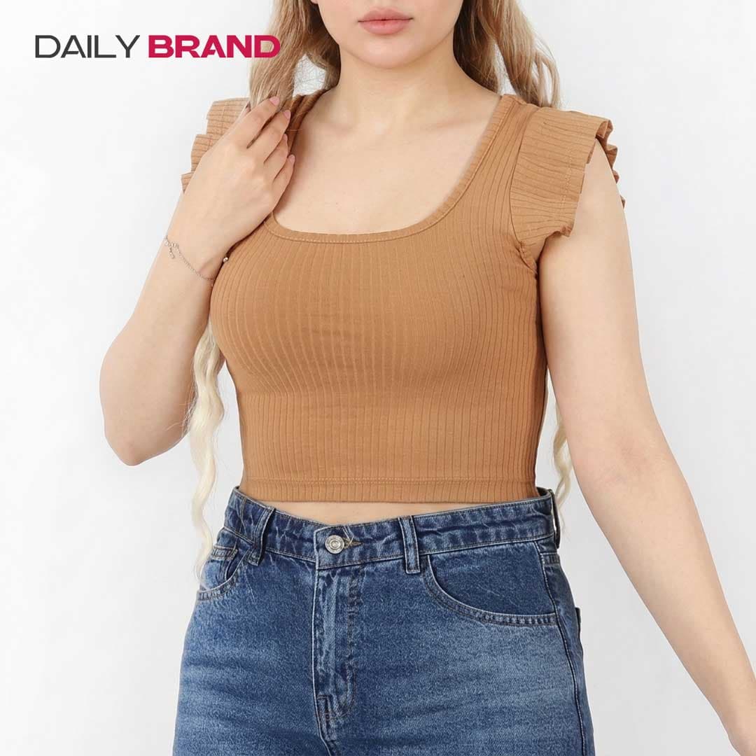 کراپ تاپ زنانه آستین پروانهای فانریپ پنبهای | DailyBrand
