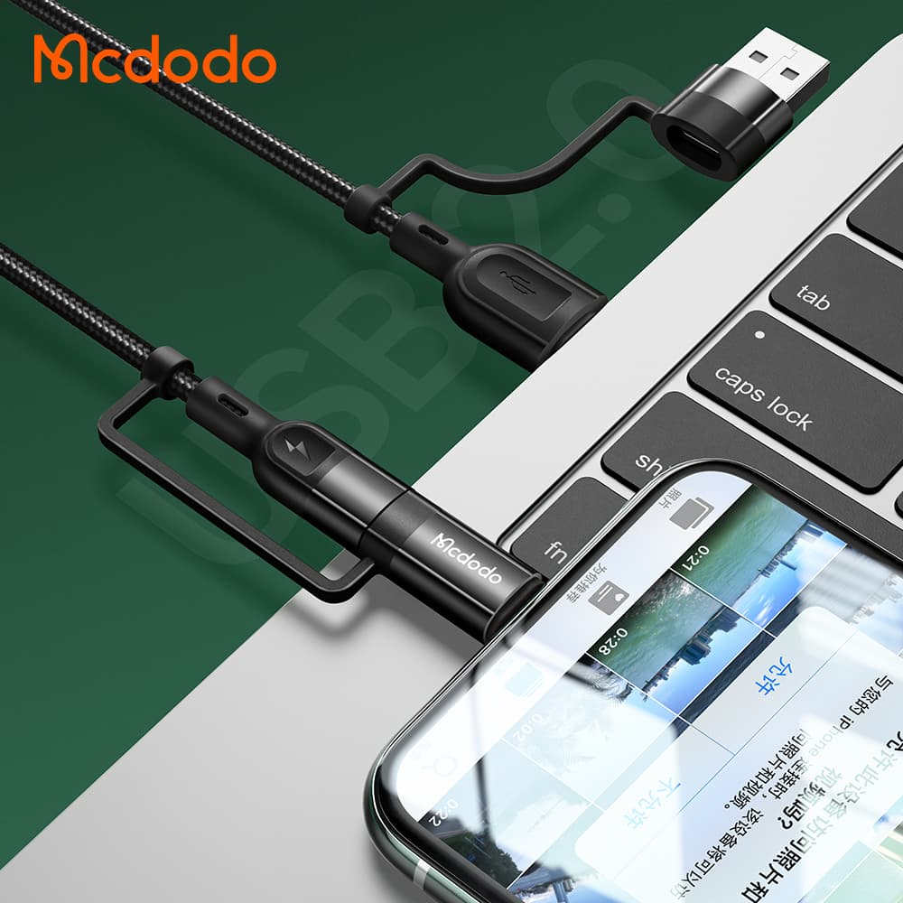 کابل شارژ چند سر 4 کاره لایتنینگ+تایپ سی مک دودو مدل MCDODO CA-8070 طول 120 سانتيمتر — تصویر ۷