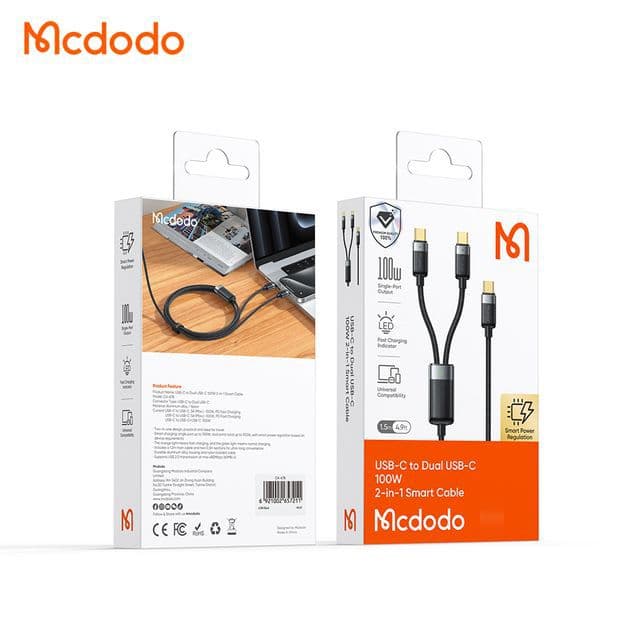 کابل شارژ سریع 100وات تایپ سی به 2 پورت تایپ سی مک دودو مدل MCDODO CA-6780 — تصویر ۶