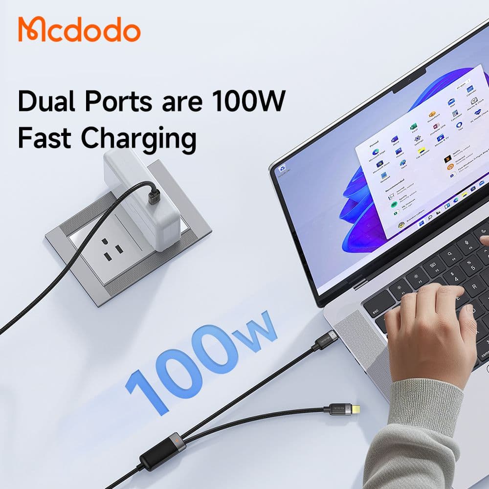 کابل شارژ سریع 100وات تایپ سی به 2 پورت تایپ سی مک دودو مدل MCDODO CA-6780 — تصویر ۵