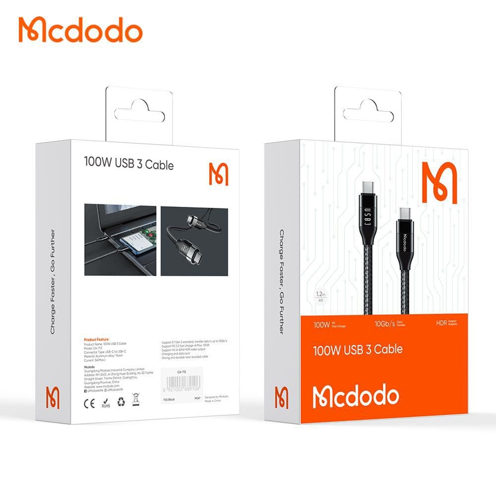 کابل شارژ و انتقال تصویر 100 واتی دو سر تایپ سی مک دودو مدل MCDODO CA-7132 طول 1.2متر — تصویر ۶