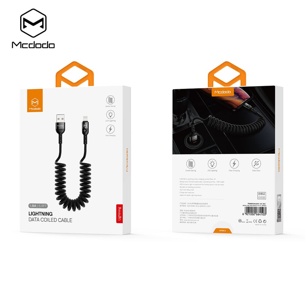 کابل شارژ و انتقال داده فنری لایتنینگ مک دودو مدل MCDODO CA-6410 طول 180 سانتیمتر — تصویر ۸
