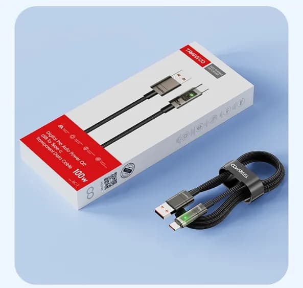 کابل شارژ USB به Type-C ترانیو مدل AC1 توان 100 وات طول ۱.۲ متر