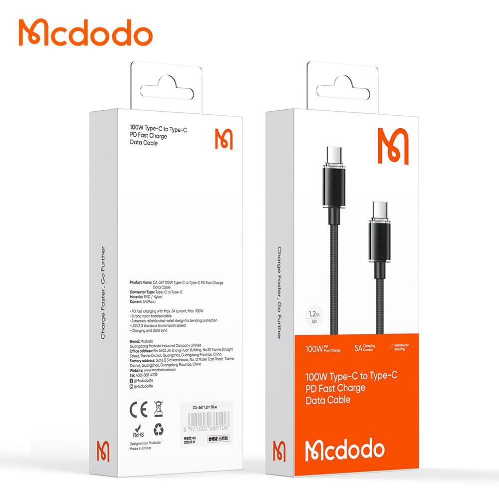 کابل شارژ تایپ سی به تایپ سی 100 واتی مک دودو مدل MCDODO CA-3670 طول 1.2متر — تصویر ۳