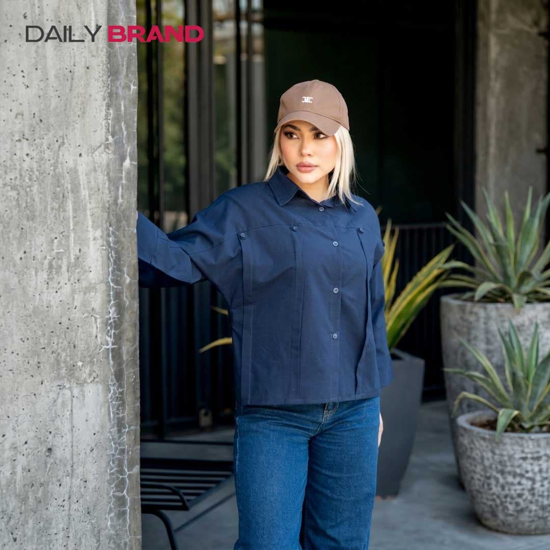 شومیز زنانه لنین اسلپ جلو پیله دکمه‌دار | مدل تابستانی DailyBrand — تصویر ۶