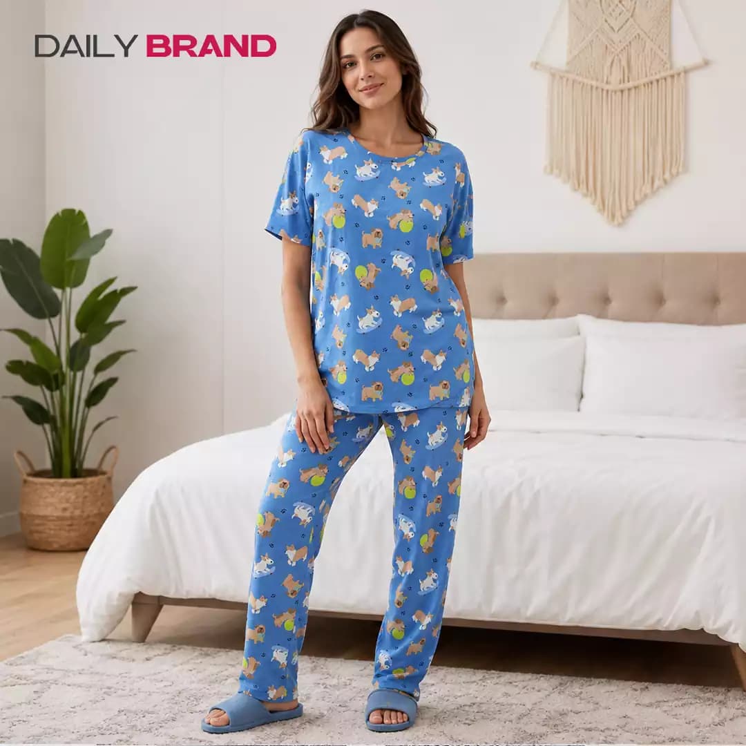 ست تیشرت و شلوار بگ زنانه H&M دو نخ پنبه طرح‌دار