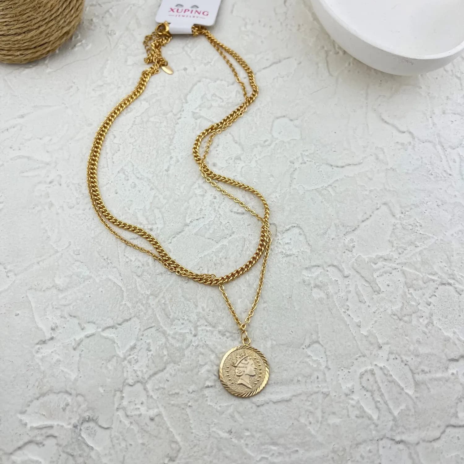 گردنبند زنانه ژوپینگ مدل سکه دو ردیف کد N5118