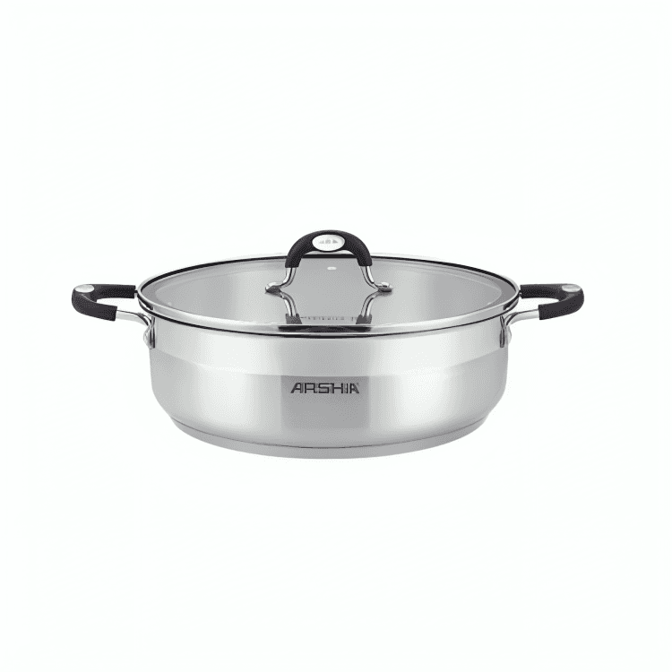 ماهی‌تابه استیل دو دسته 32 سانتی‌متری عرشیا با دو درب مدل SS478-3089