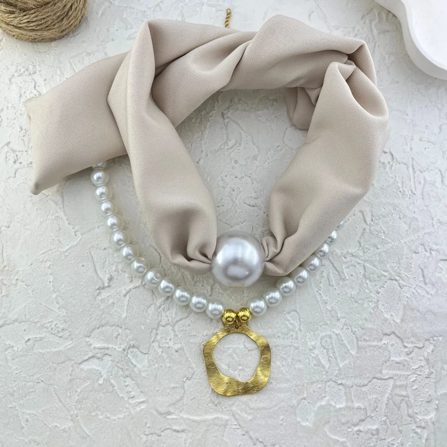 گردنبند زنانه پارچه ای دو لاین مدل مروارید کد N5172
