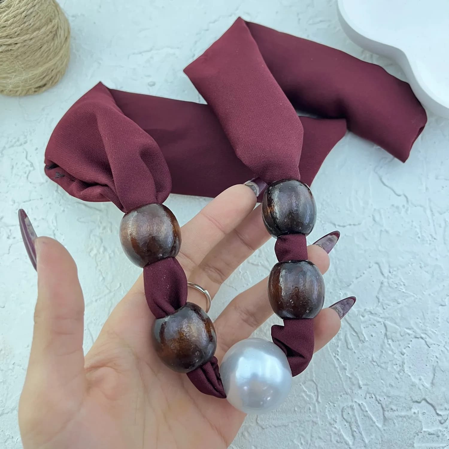 گردنبند زنانه پارچه ای مدل مروارید کد N5165 — تصویر ۲