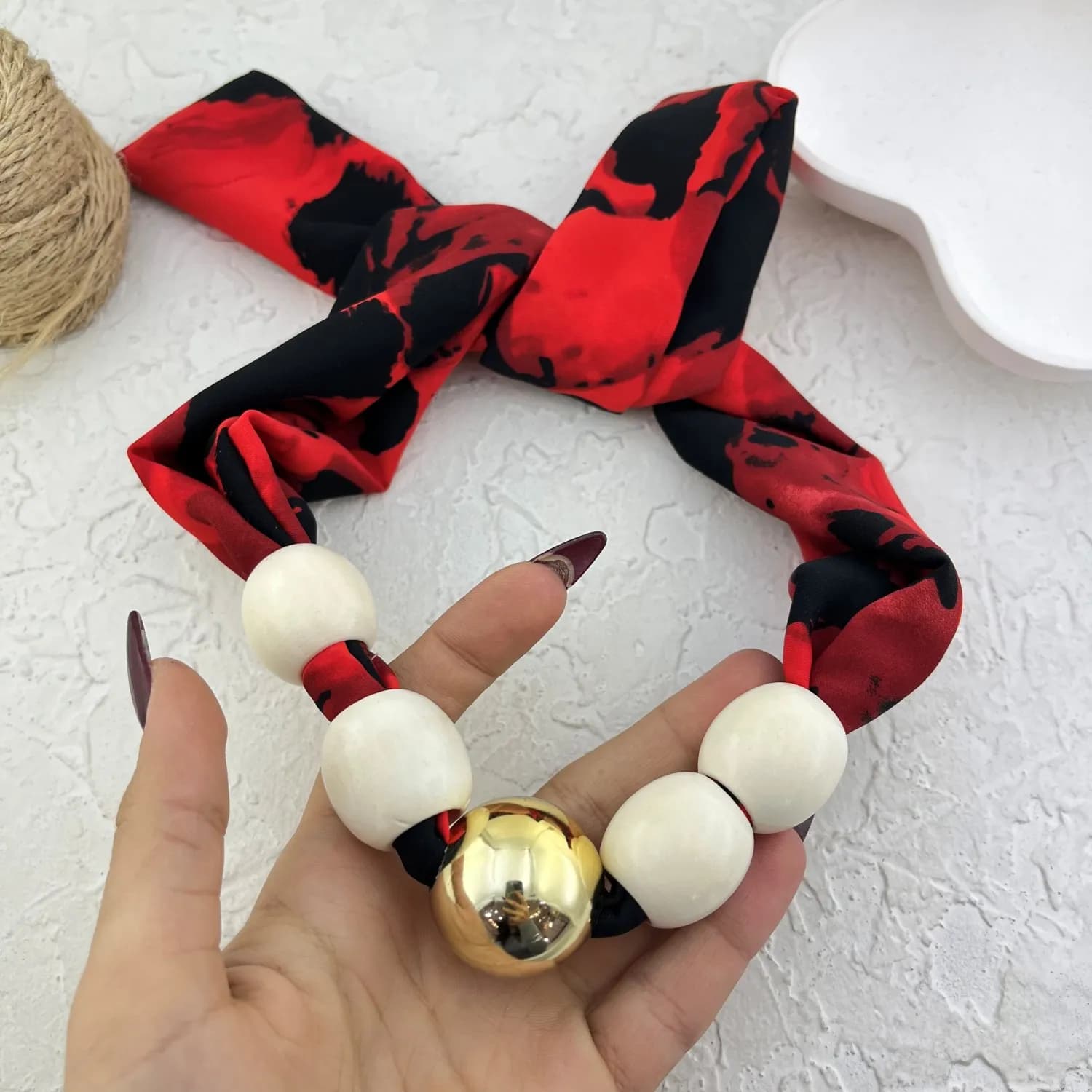 گردنبند زنانه پارچه ای مدل مروارید کد N5161 — تصویر ۲