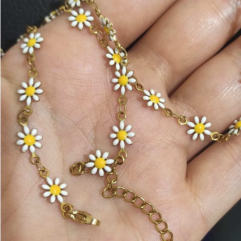 گردنبند گل بابونه استیل رنگ ثابت — تصویر ۵