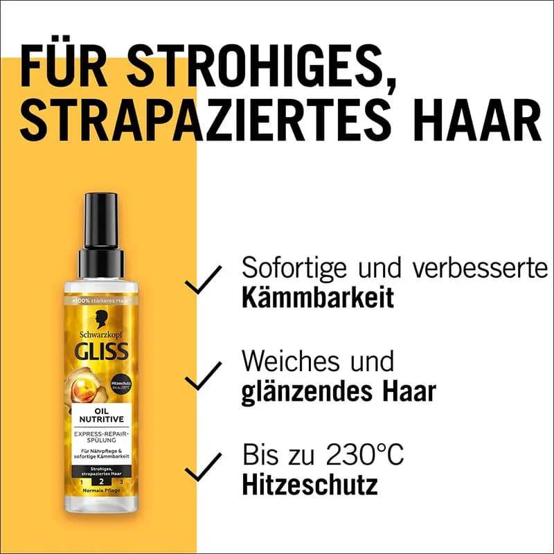 اسپری دوفاز گلیس طلایی مدل Ultimate Oil Elixir -موهای اسیب دیده و خشک — تصویر ۲
