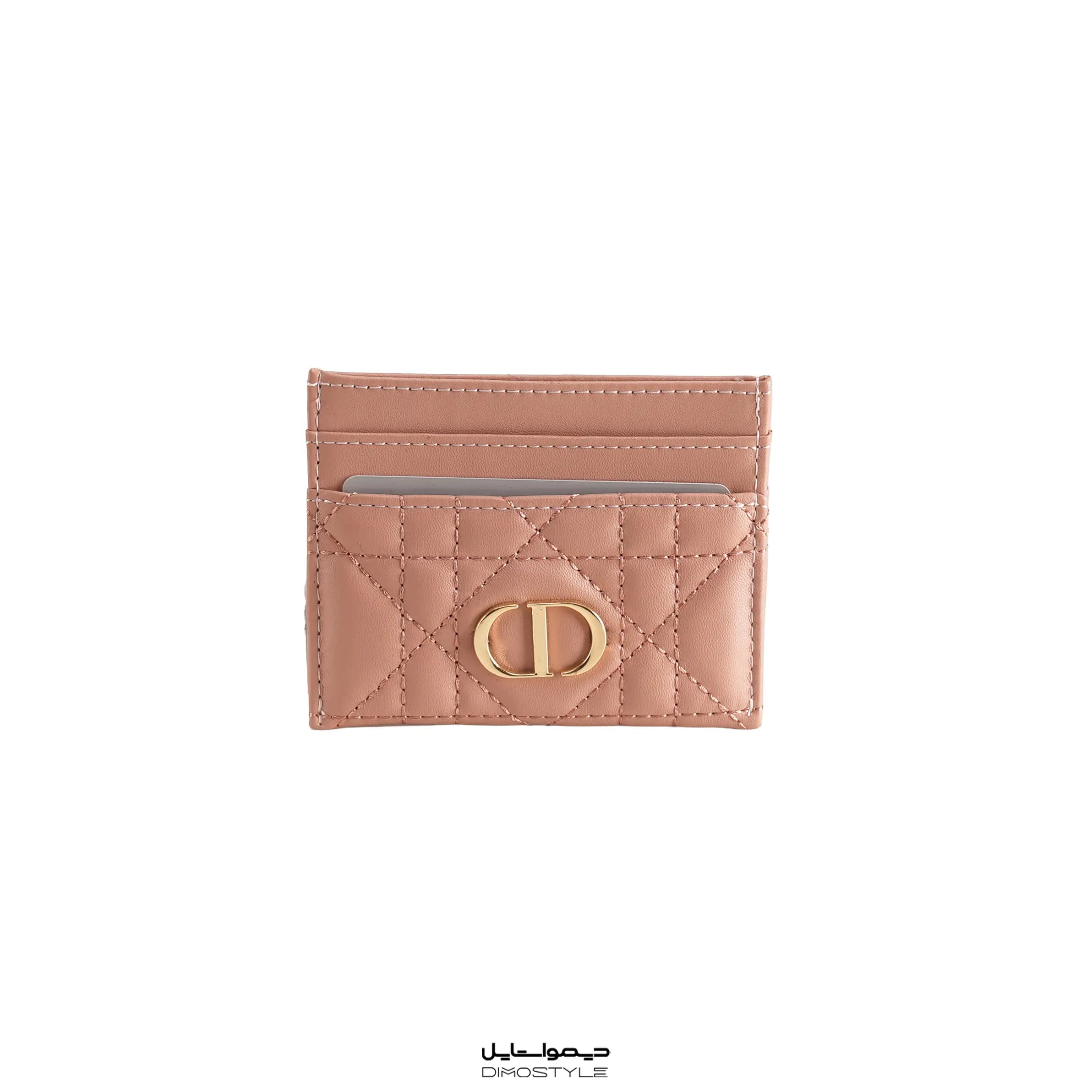 کارت‌هولدر زنانه طرح کریستین دیور (Dior Caro / Cannage) — کرم با لوگوی طلایی CD