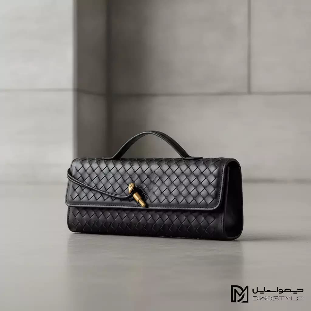کیف کلاچ مجلسی مدل بافت (Intrecciato) با جزئیات گره طلایی