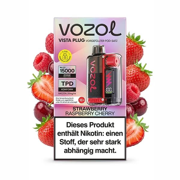 پاد یکبار مصرف 15000 پاف توت فرنگی تمشک آلبالو وزول | VOZOL VISTA PLUG STRAWBERRY RASPBERRY CHERRY