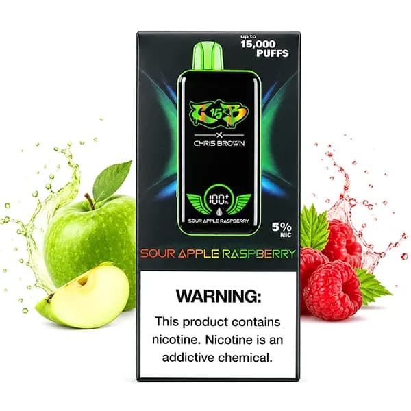 پاد یکبار مصرف سیب ترش تمشک 15000 پاف شارژر وایرلس کریس برون | CHRIS BROWN SOUR APPLE RASPBERRY — تصویر ۲