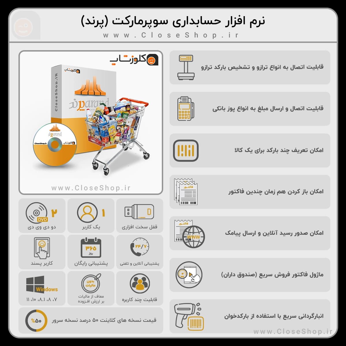 بهترین نرم افزار حسابداری سوپرمارکت پرند | فروش سریع، انبارداری حرفه‌ای و مدیریت کامل فروشگاه — تصویر ۲