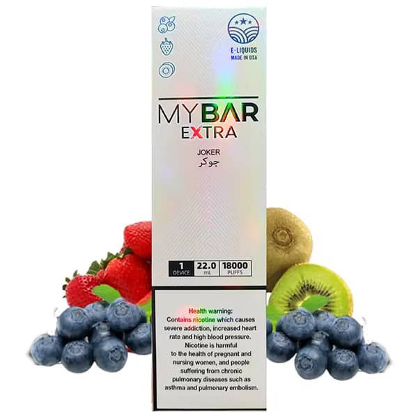 پاد یکبار مصرف 18000 پاف جوکر مای بار | بلوبری توت فرنگی کیوی | MYBAR EXTRA JOKER — تصویر ۲