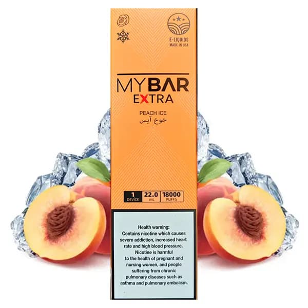 پاد یکبار مصرف 18000 پاف هلو یخ مای بار | MYBAR Extra Peach Ice — تصویر ۲