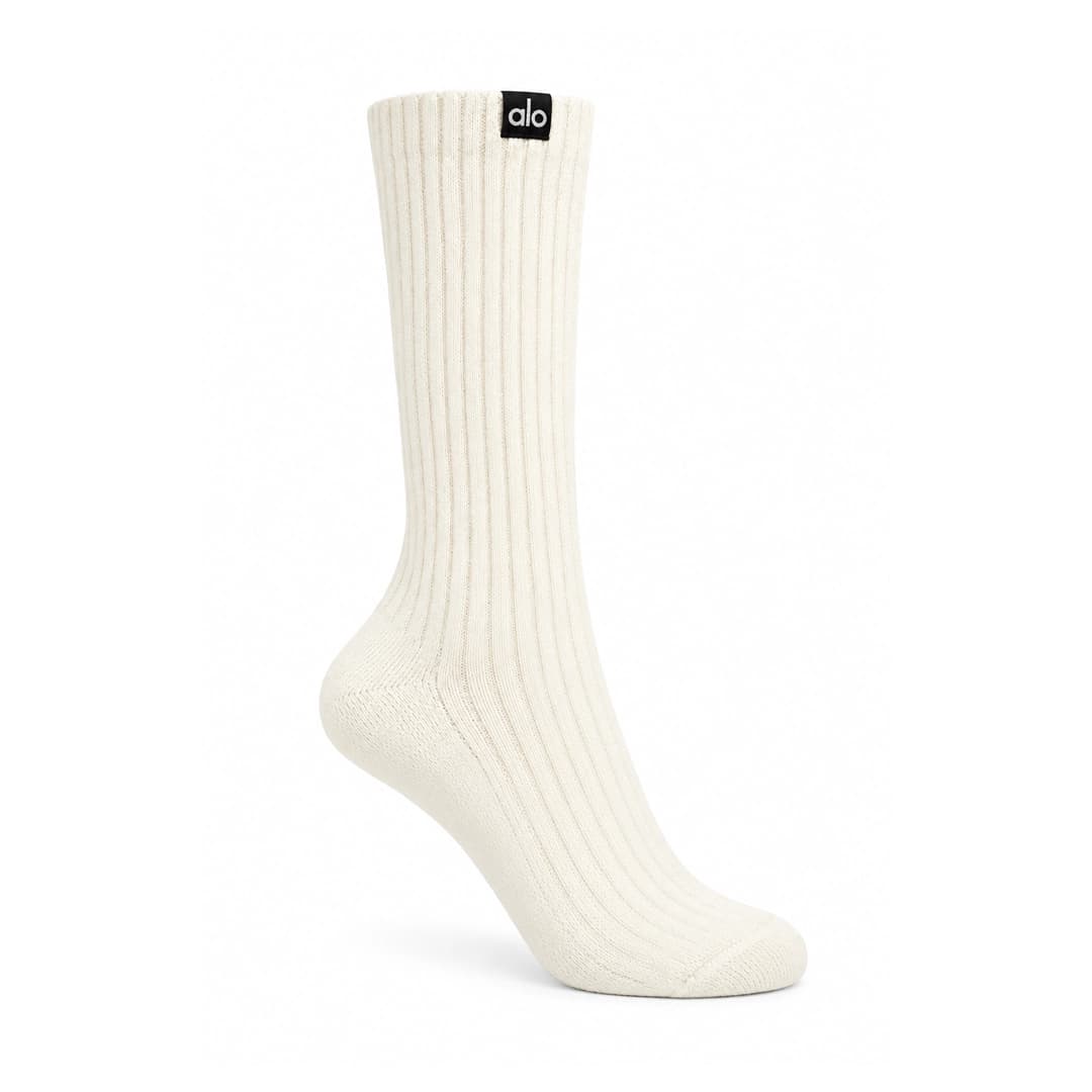 جوراب ساق بلند ریب‌ دار الو یوگا Alo Yoga Cream Ribbed Sock