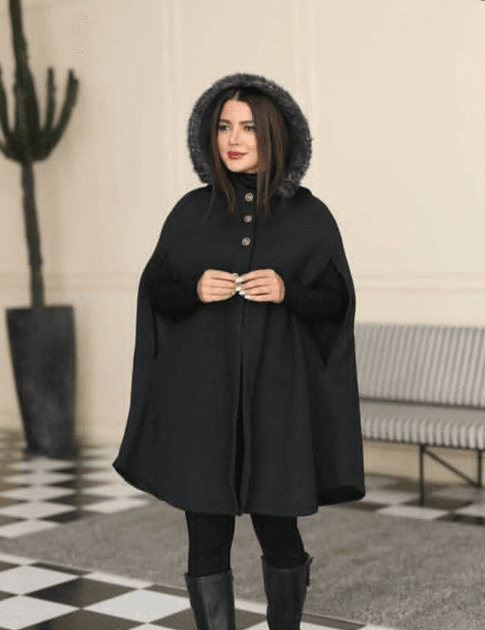 شنل بافت پانچی مرجان_شیکان — تصویر ۴
