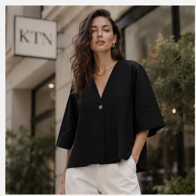 شومیز تک دکمه مشکی KTN
