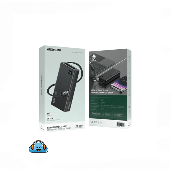 پاوربانک جمع‌شونده 35 واتی 20000 میلی‌آمپر گرین Green Lion Retractable 35W 20000mAh PowerBank — تصویر ۳