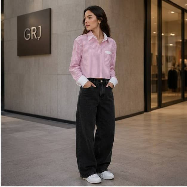 شلوار جین فول بگ مشکی روشن GRJ — تصویر ۶