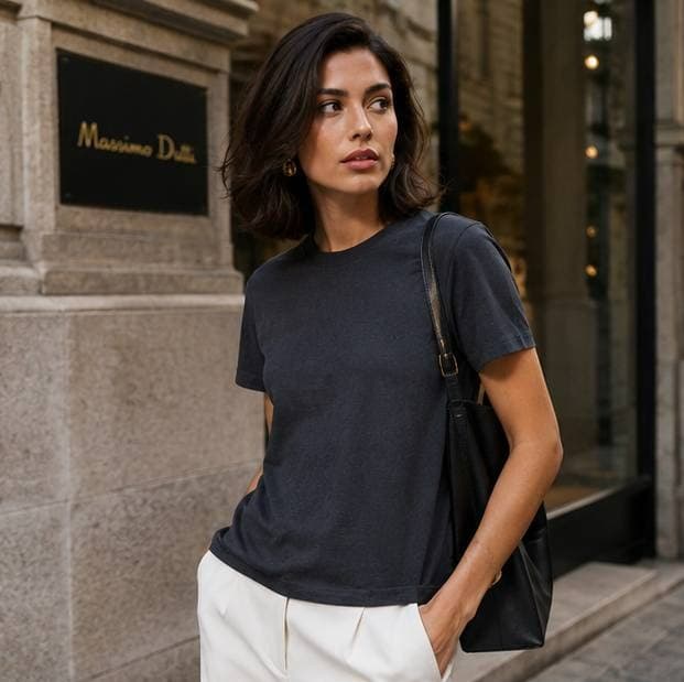 تیشرت آستین کوتاه مشکی MASSIMO DUTTI — تصویر ۲