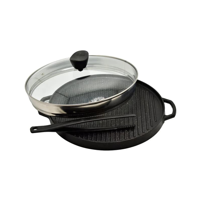 تابه گریل گرد 34 درب دار با انبر UN-6029