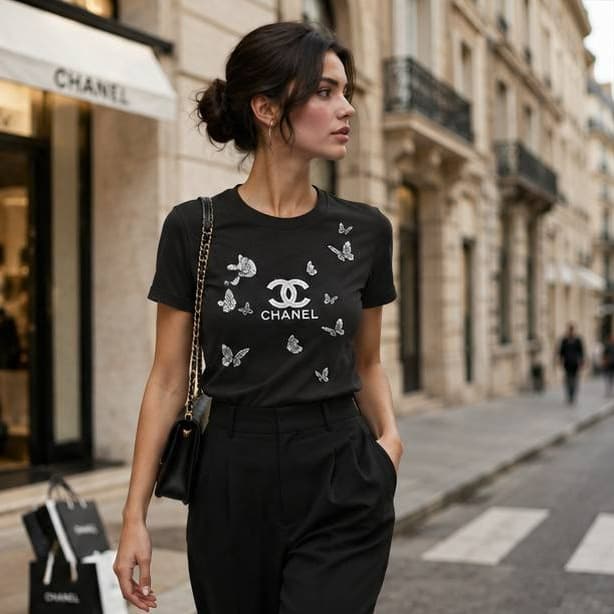 تیشرت آستین کوتاه مشکی CHANEL
