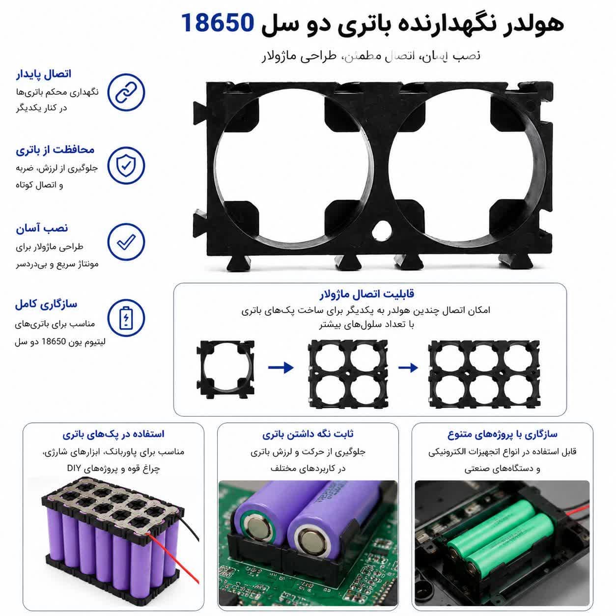 پک دو عددی هولدر باتری دو سل لیتیوم 18650 — تصویر ۳