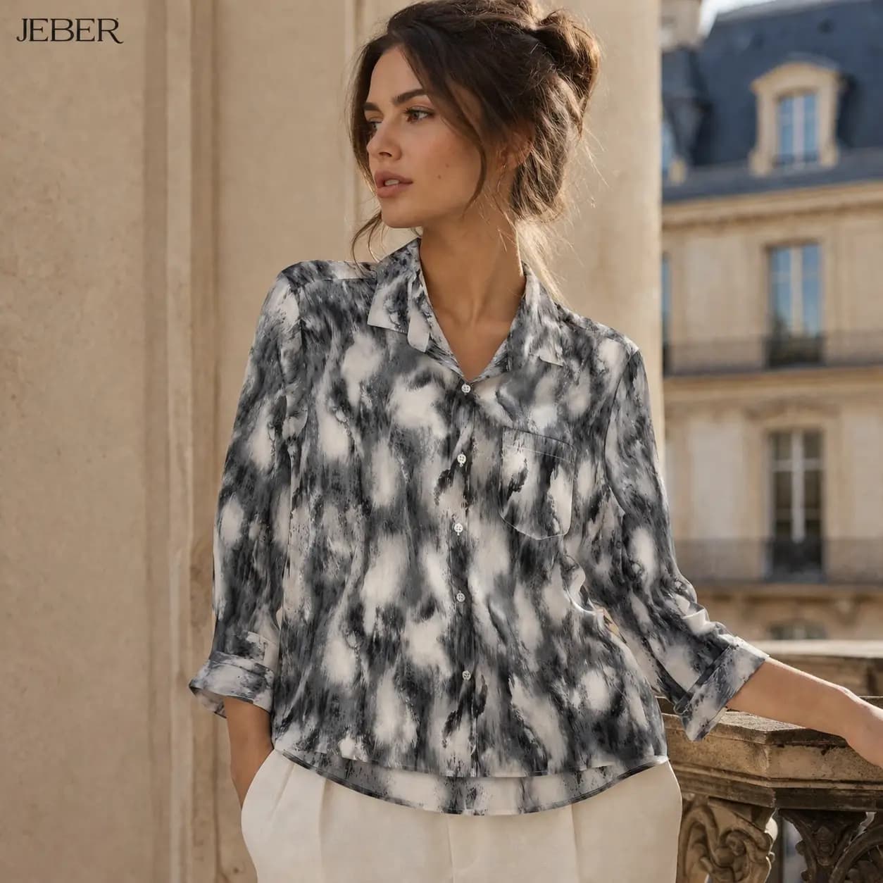شومیز آبرنگی طوسی سفید jeber