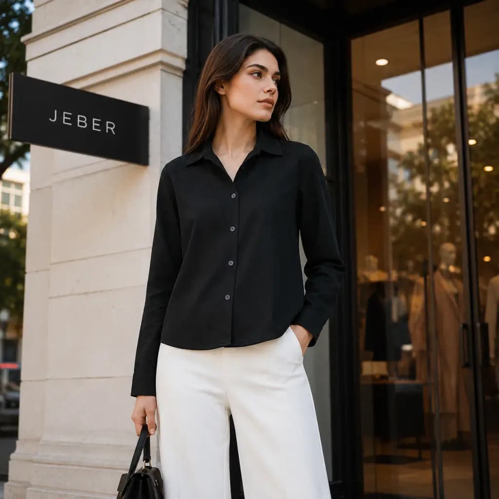 شومیز آستین بلند jeber (طرح راه راه بافت دار مشکی)