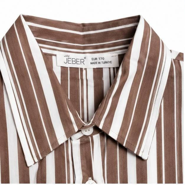 شومیز آستین بلند راه راه قهوه ای سفید jeber — تصویر ۳