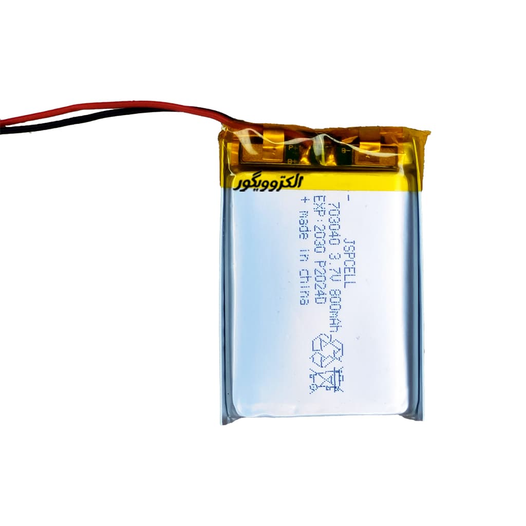 باتری لیتیوم پلیمر 3.7 ولت 800 میلی امپر کد 703040 برند JSP CELL