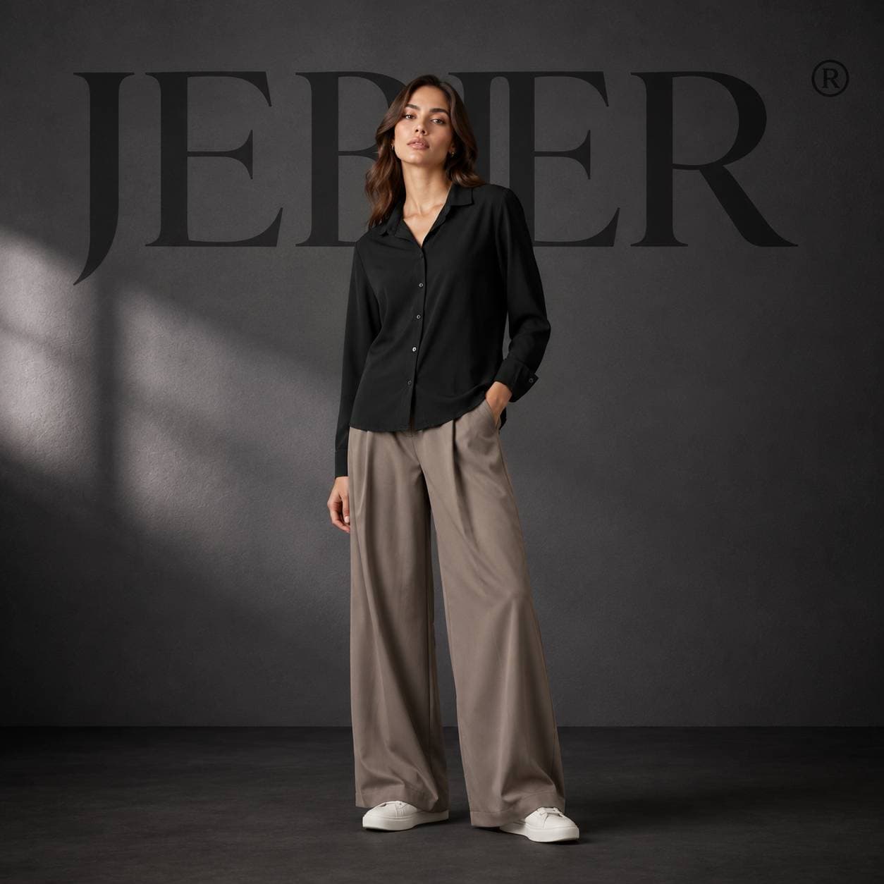 شومیز آستین بلند زنانه برند jeber ترک (رنگ مشکی چروک) — تصویر ۲