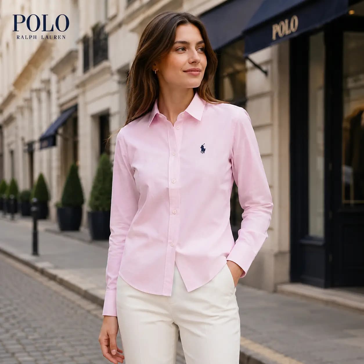 شومیز آستین بلند صورتی پوپلین polo